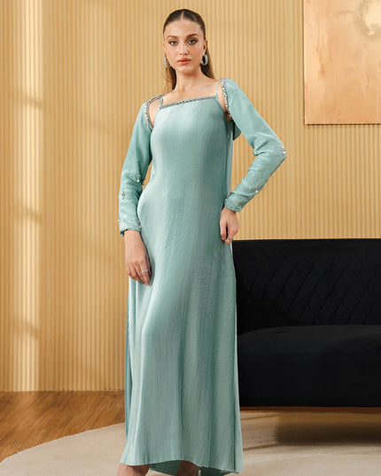 Duan | Mint Green Pleated Charmeuse Silk Dress