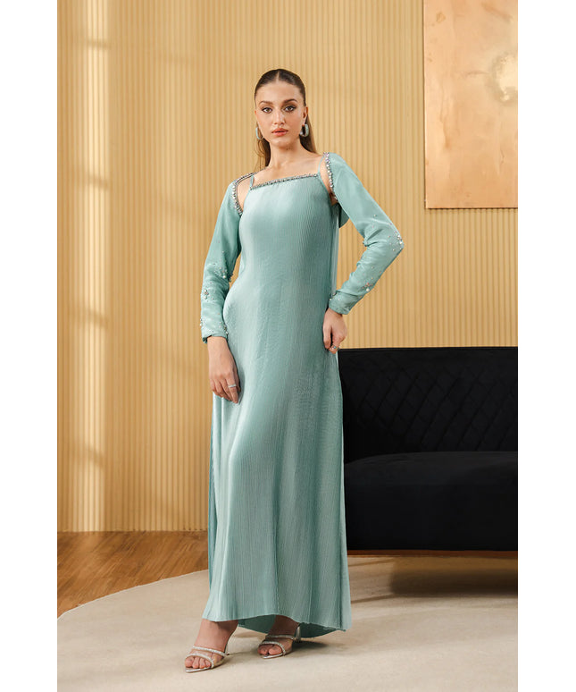 Duan | Mint Green Pleated Charmeuse Silk Dress