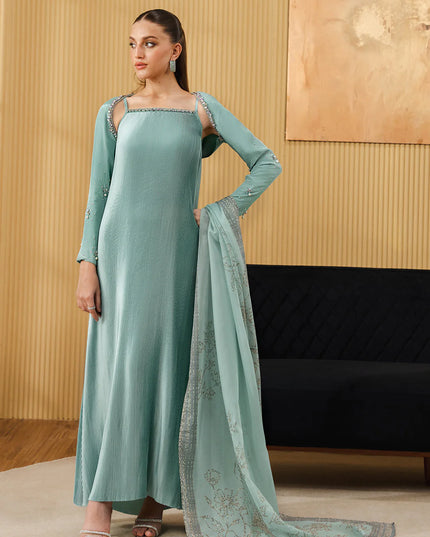Duan | Mint Green Pleated Charmeuse Silk Dress
