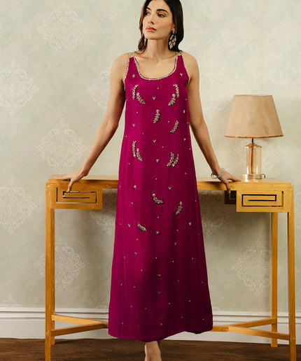 Giar | Pink Silk Embellished Sleeveless Dress