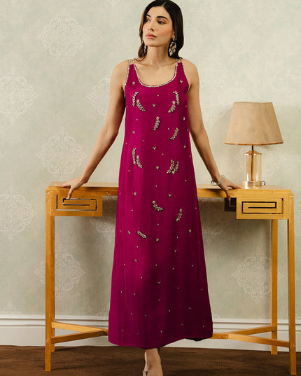 Giar | Pink Silk Embellished Sleeveless Dress
