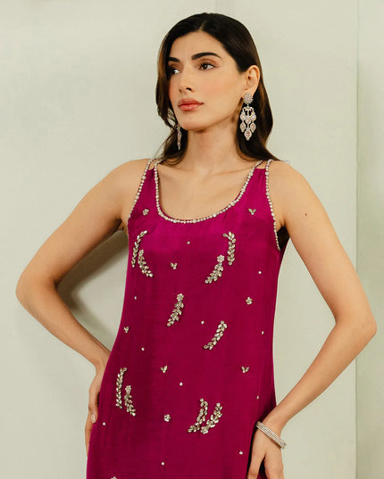 Giar | Pink Silk Embellished Sleeveless Dress