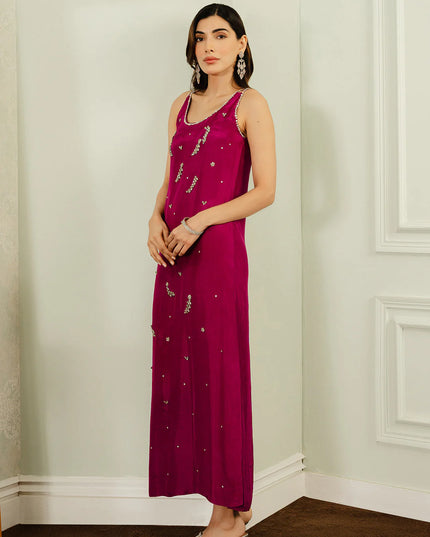 Giar | Pink Silk Embellished Sleeveless Dress