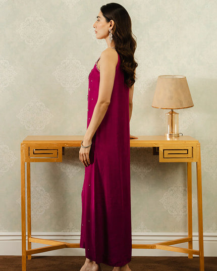 Giar | Pink Silk Embellished Sleeveless Dress