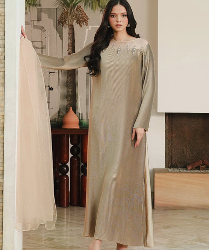 Nasreen | Gold Soft Charmeuse Silk Embellished Dress