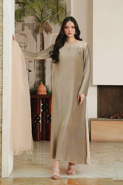 Nasreen | Gold Soft Charmeuse Silk Embellished Dress