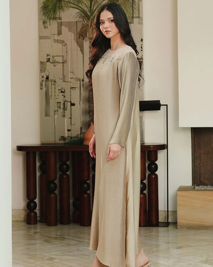 Nasreen | Gold Soft Charmeuse Silk Embellished Dress