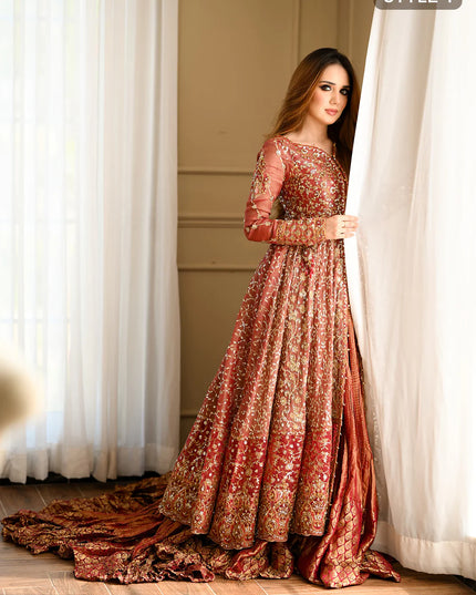 Fari | Vermillion Wedding Khaadi Net Embellished Lehenga