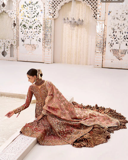 Fari | Vermillion Wedding Khaadi Net Embellished Lehenga