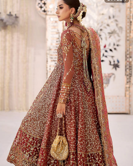 Fari | Vermillion Wedding Khaadi Net Embellished Lehenga
