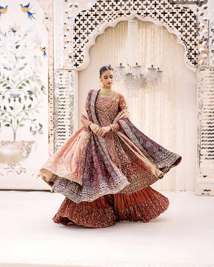 Fari | Vermillion Wedding Khaadi Net Embellished Lehenga