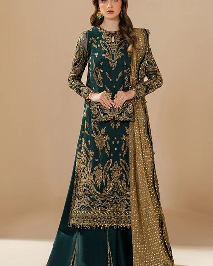 Kaya | Teal Green Embroidered Chiffon Velvet Appliqued Lehenga