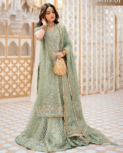 Naaz | Mint Green Kundan Zari Embellished Dress