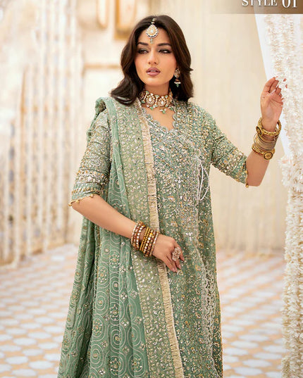 Naaz | Mint Green Kundan Zari Embellished Dress