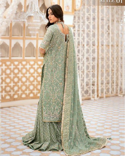 Naaz | Mint Green Kundan Zari Embellished Dress