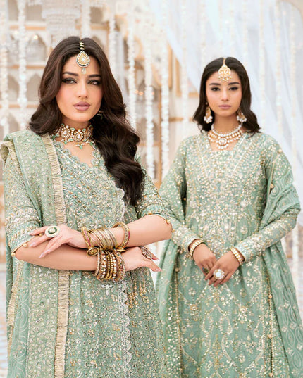 Naaz | Mint Green Kundan Zari Embellished Dress