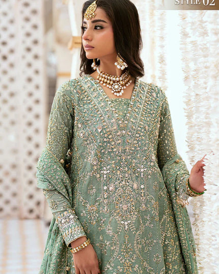 Naaz | Mint Green Kundan Zari Embellished Dress