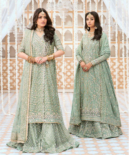 Naaz | Mint Green Kundan Zari Embellished Dress