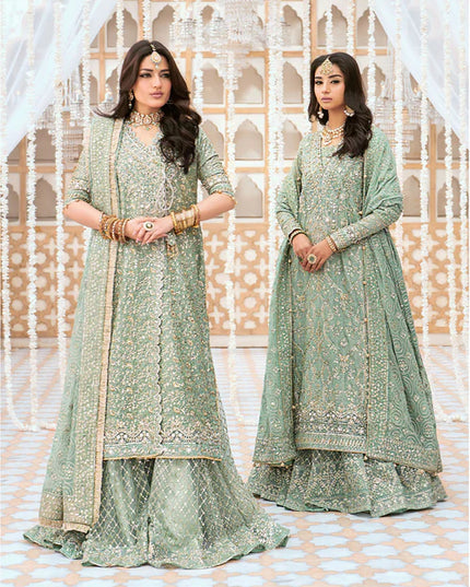 Naaz | Mint Green Kundan Zari Embellished Dress