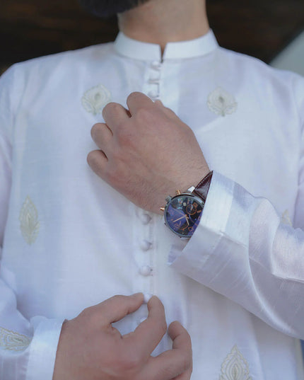 White Silk Embroidered Kurta