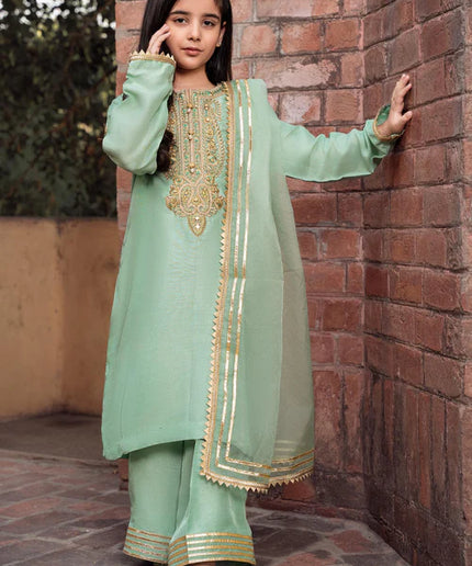 Zareen | Girls Mint Green Embroidered Suit