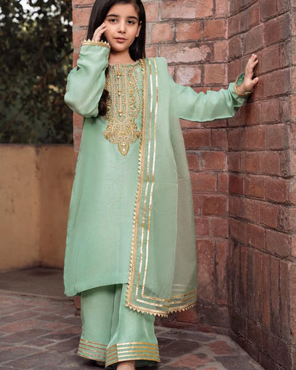 Zareen | Girls Mint Green Embroidered Suit