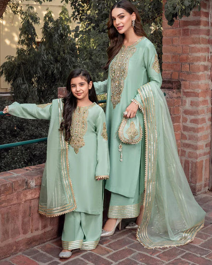 Zareen | Girls Mint Green Embroidered Suit