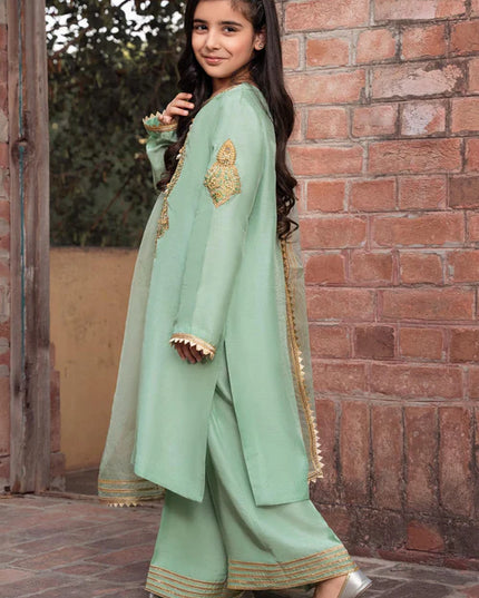 Zareen | Girls Mint Green Embroidered Suit