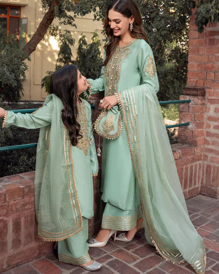 Zareen | Girls Mint Green Embroidered Suit