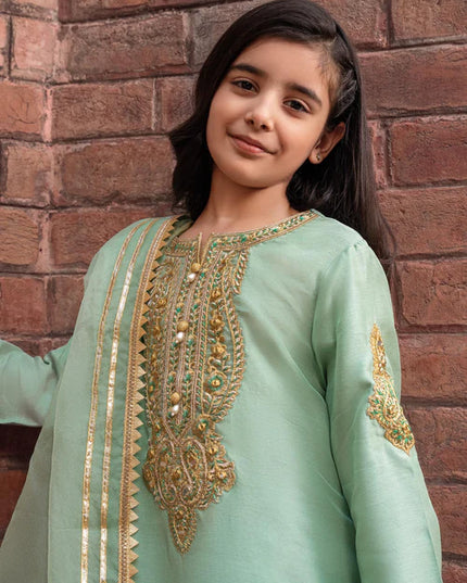 Zareen | Girls Mint Green Embroidered Suit
