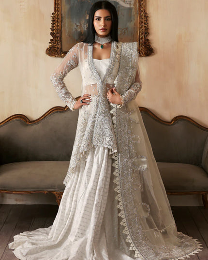 Zaunisa | White Organza Hand Embroidered Sharara