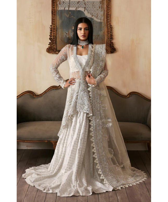 Zaunisa | White Organza Hand Embroidered Sharara