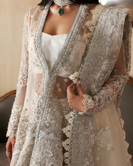 Zaunisa | White Organza Hand Embroidered Sharara