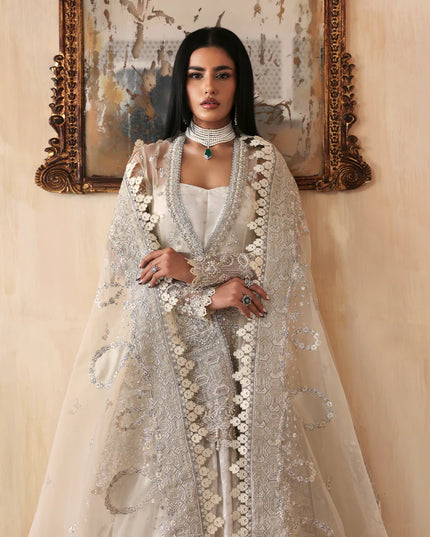Zaunisa | White Organza Hand Embroidered Sharara