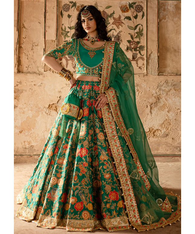 Zinia | Green Embroidered Hand Embellished Lehenga