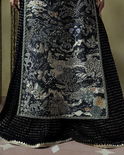 Zyra | Black Printed Hand Embellished Sharara