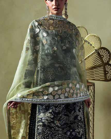 Zyra | Black Printed Hand Embellished Sharara