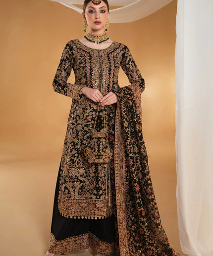 Anjali | Black Chiffon Embroidered Suit