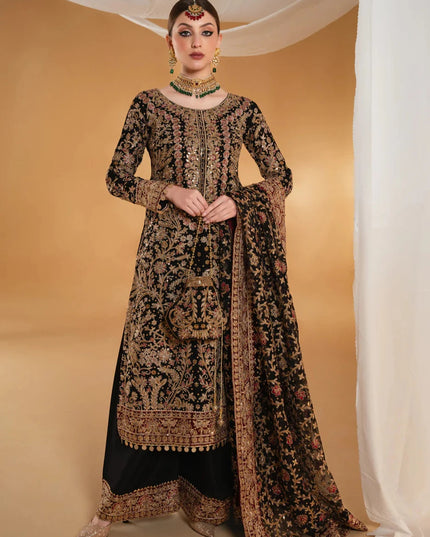 Anjali | Black Chiffon Embroidered Suit