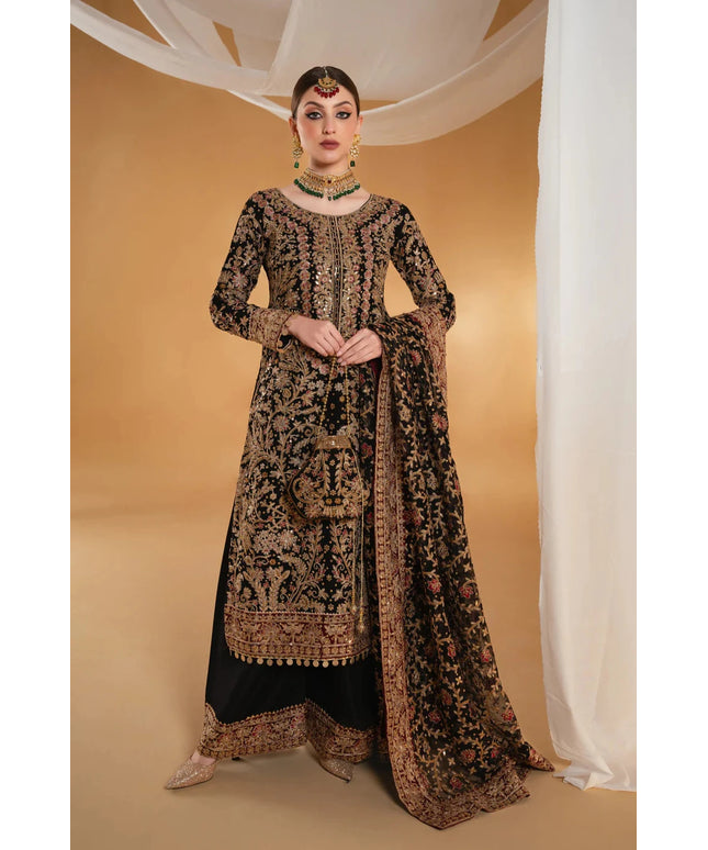 Anjali | Black Chiffon Embroidered Suit