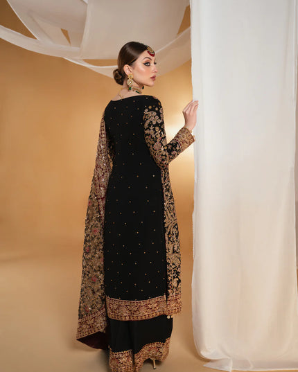 Anjali | Black Chiffon Embroidered Suit