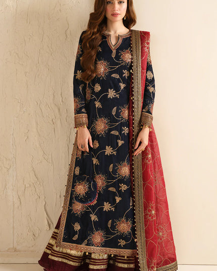 Jenene | Navy Embroidered Pure Velvet Sharara