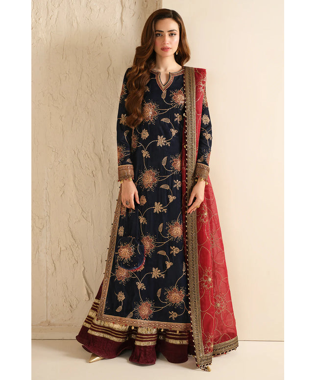 Jenene | Navy Embroidered Pure Velvet Sharara