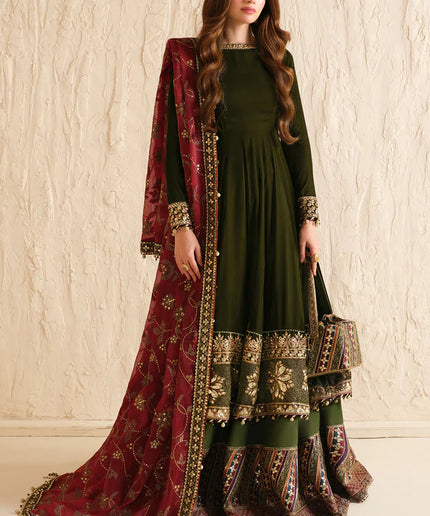 Rumi | Green Embroidered Velvet Lehenga