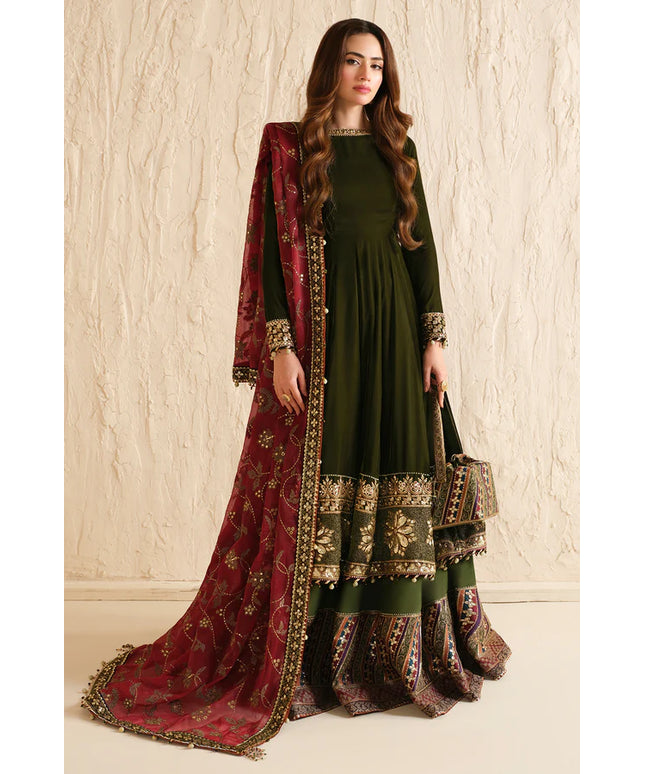 Rumi | Green Embroidered Velvet Lehenga