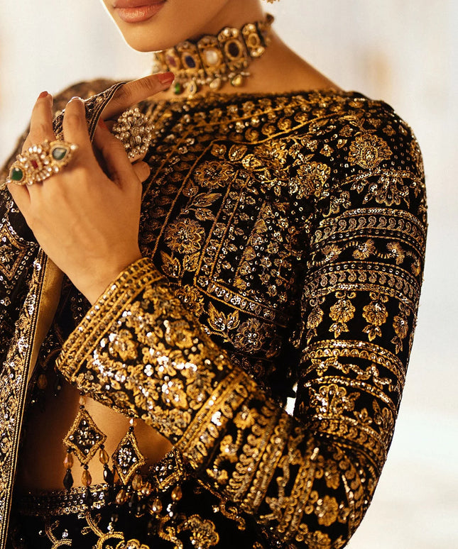 Dastoor | Black Embroidered Velvet Lehenga Choli