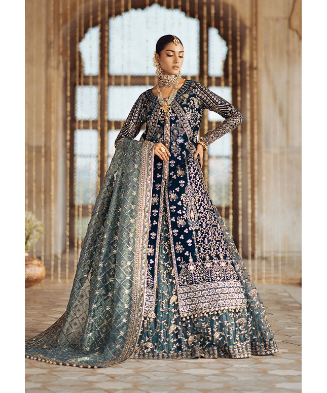 Dastoor | Blue Embroidered Velvet Sharara