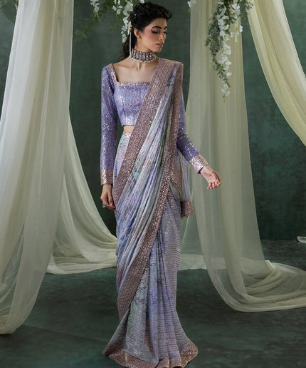 Jeet | Amethyst Sequenced Embellished Chiffon Saree