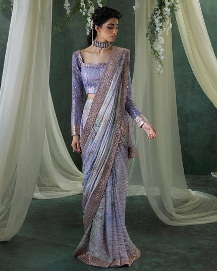 Jeet | Amethyst Sequenced Embellished Chiffon Saree