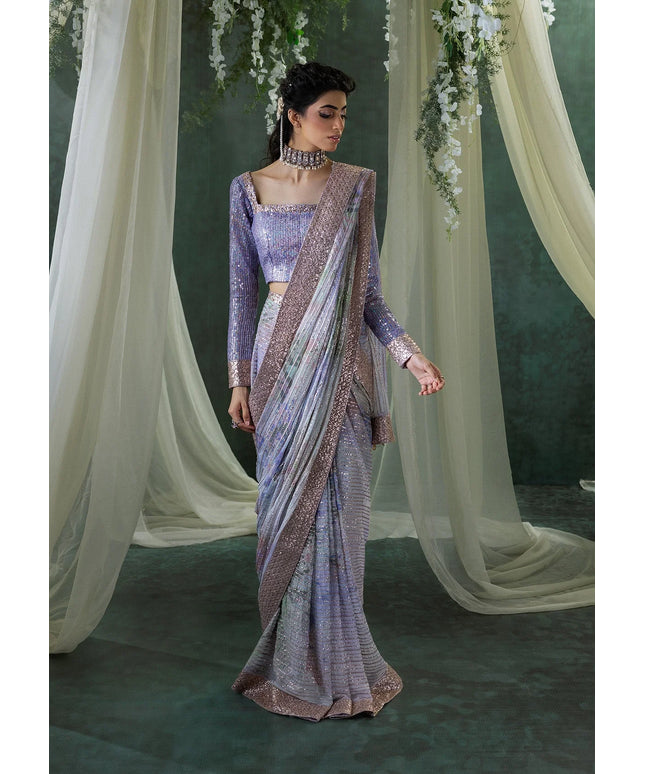 Jeet | Amethyst Sequenced Embellished Chiffon Saree